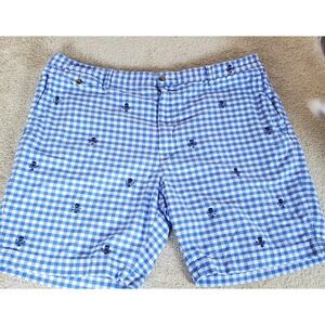 Polo Ralph Lauren Men's Shorts SZ 44B Blue White Gingham Check Skull Crossbones